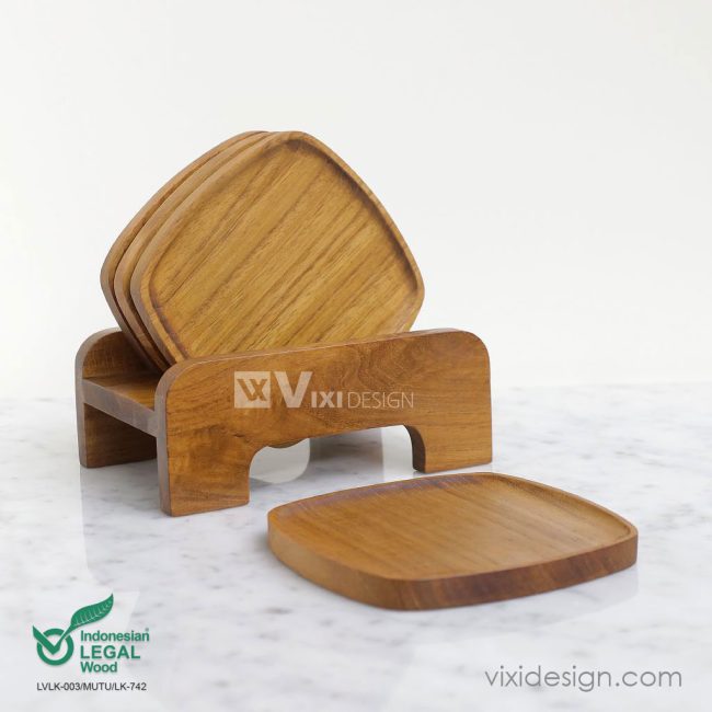 teak wooden coaster set essen