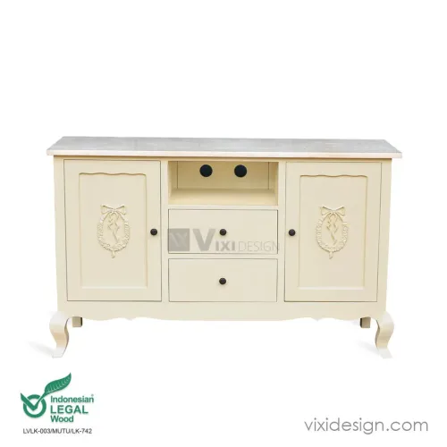 Victorian Credenza Ivory painted Top Carara marble Indonesia Manufacturer