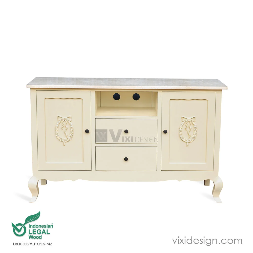 Victorian Credenza Ivory painted Top Carara marble Indonesia Manufacturer