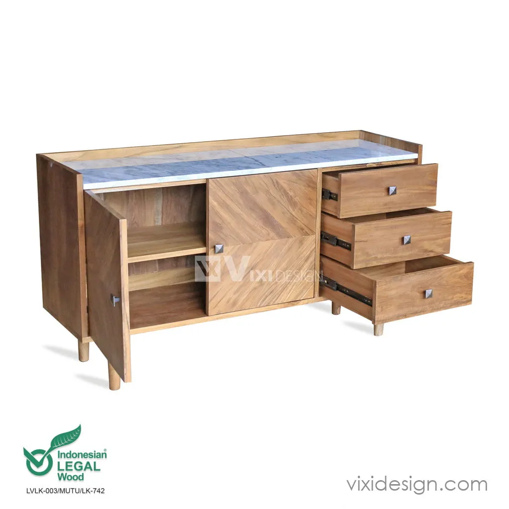 Teak Sideboard with Carara Marble on Top Novena - Image 2